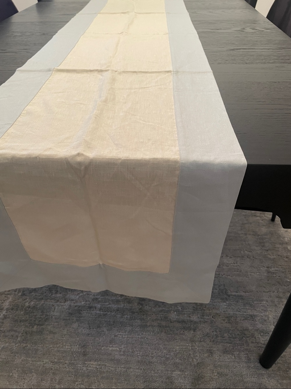 Pottery Barn runner linen XLong 18x108” like new cream/sky blue